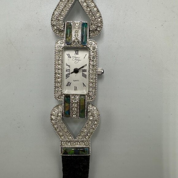 Suzanne Somers Watch Women Silver Tone Crystal Bezel Art Deco Style New Battery - Picture 1 of 13